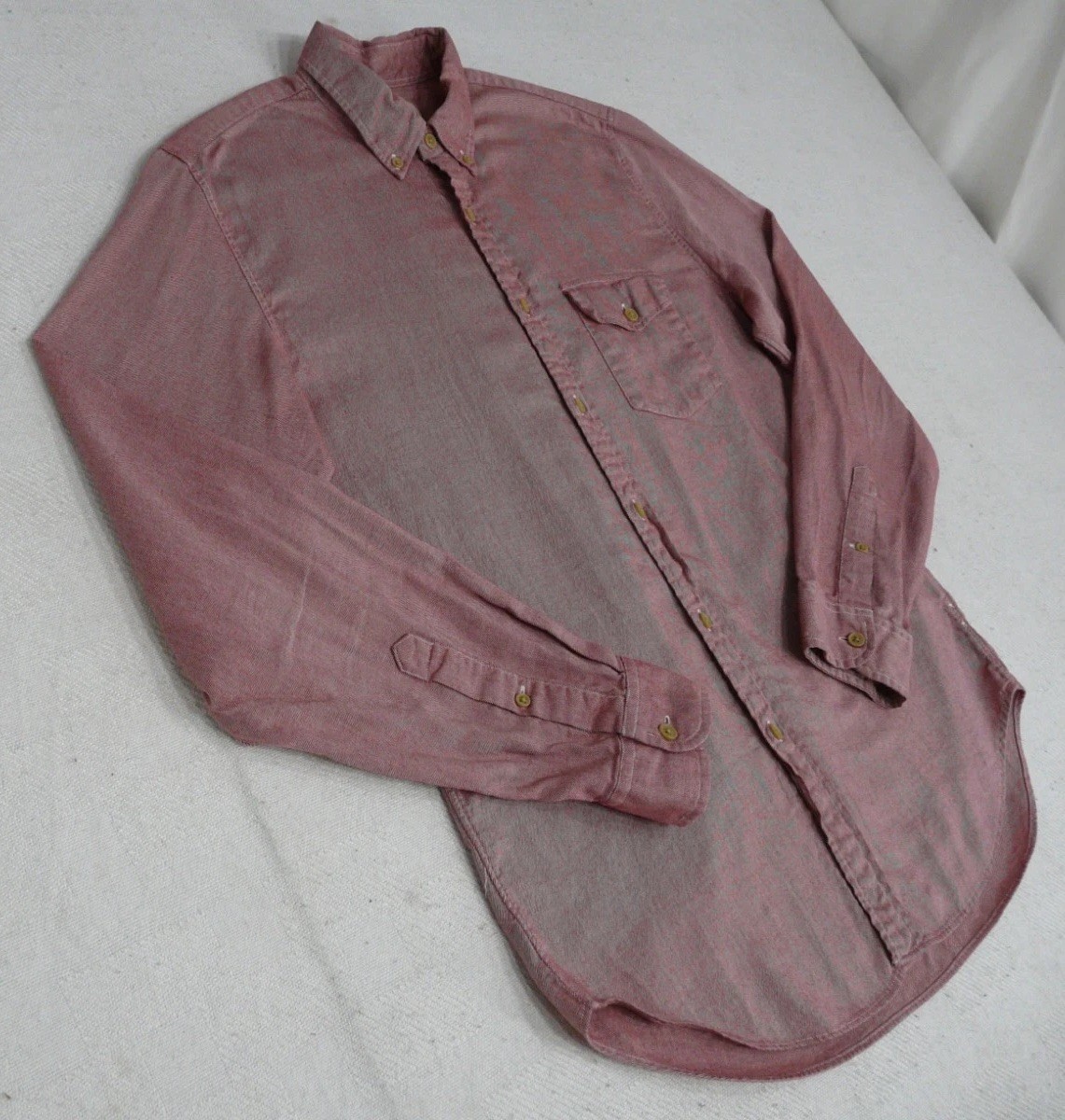 J Crew Work Shirt Mens M Washed Red Button Down Cotton Diagonal Twill Brushed