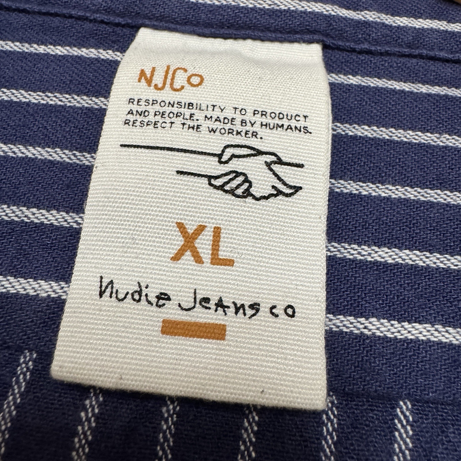 Nudie Jeans XL Berra Worker Shirt Mens Cotton Striped Railroad