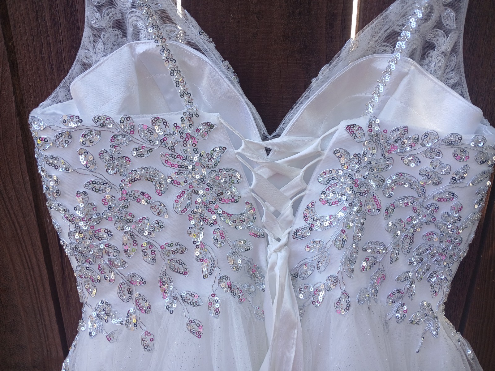 Ladivine Cinderella Divine White Silver Sequin Homecoming Dress Corset Back (L)