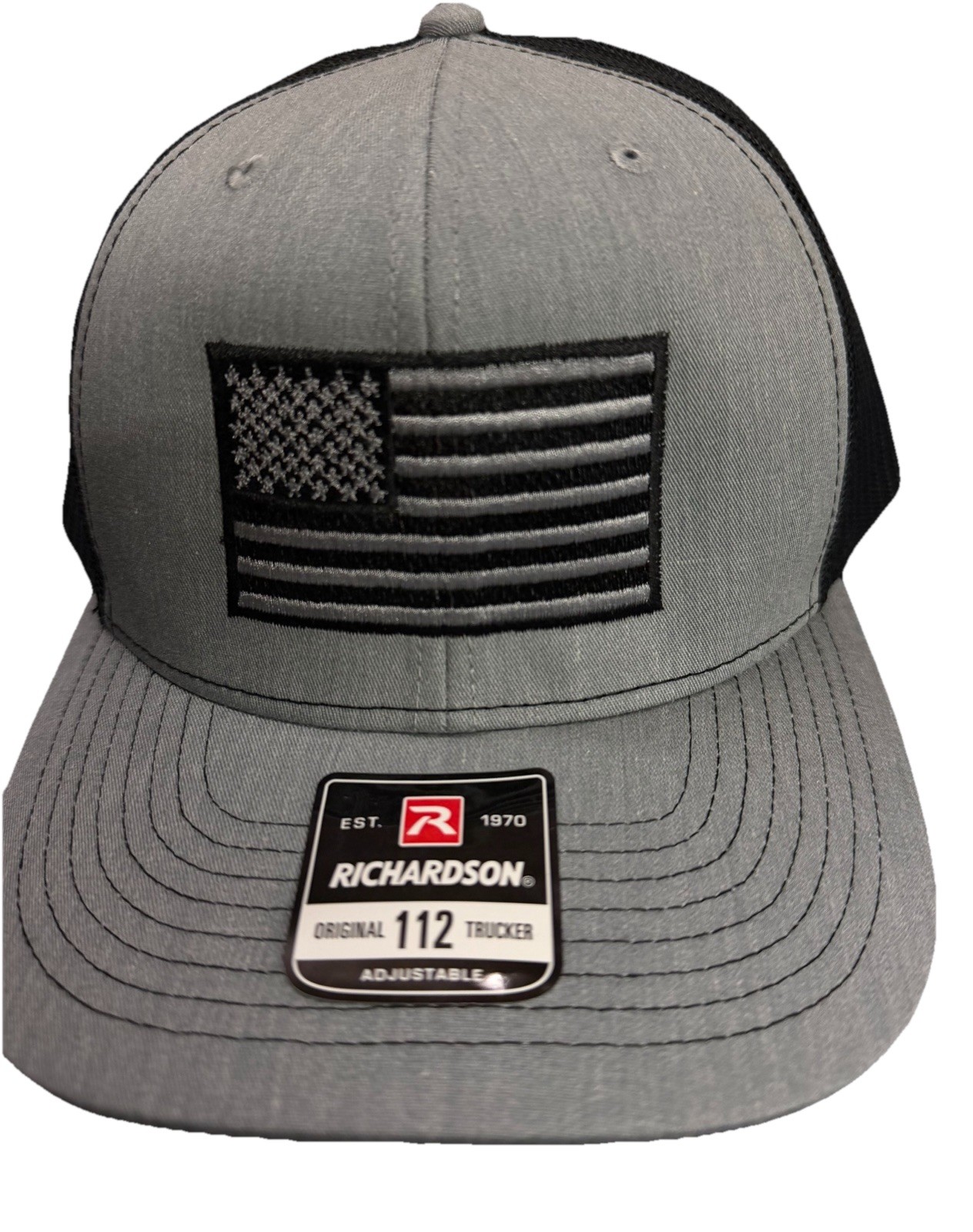 USA FLAG Tonal Embroidery Richardson 112 Heather Grey/Black Hat