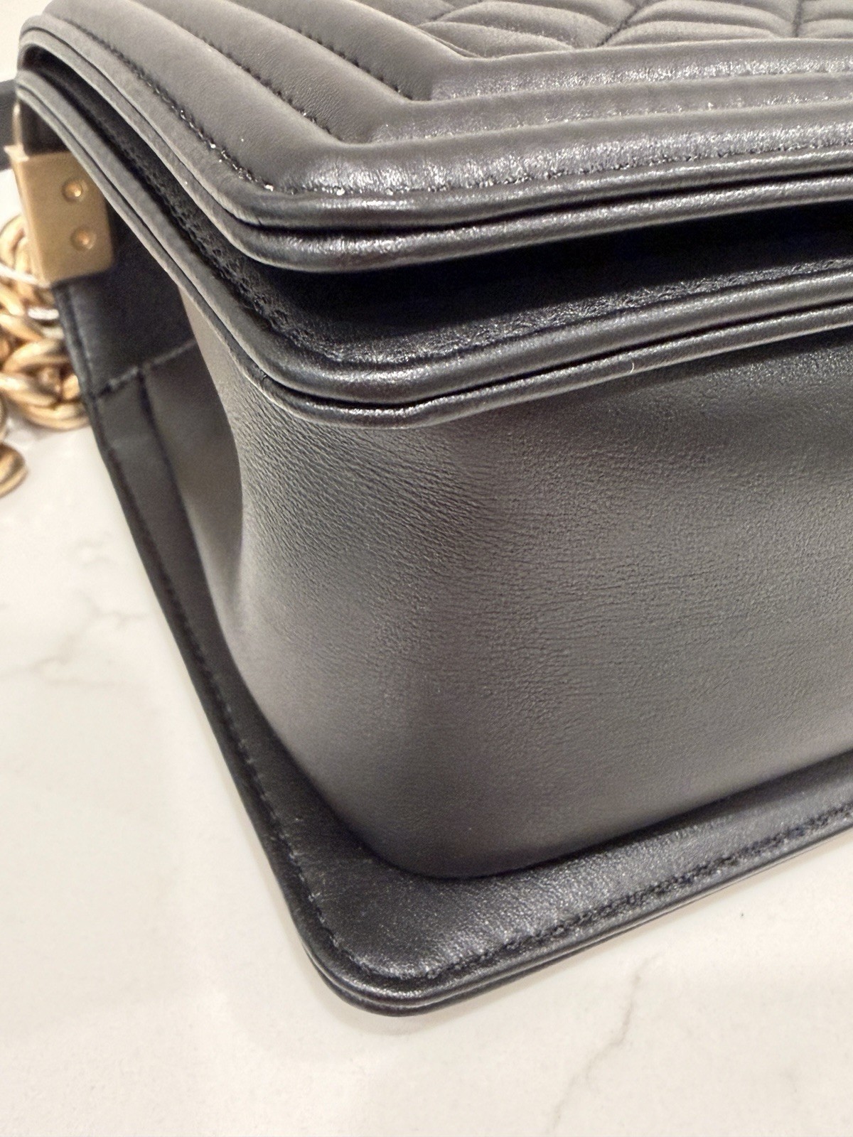 Exceptional CHANEL Boy Gold Hardware Quilted Shoulder Bag Medium Black Leather