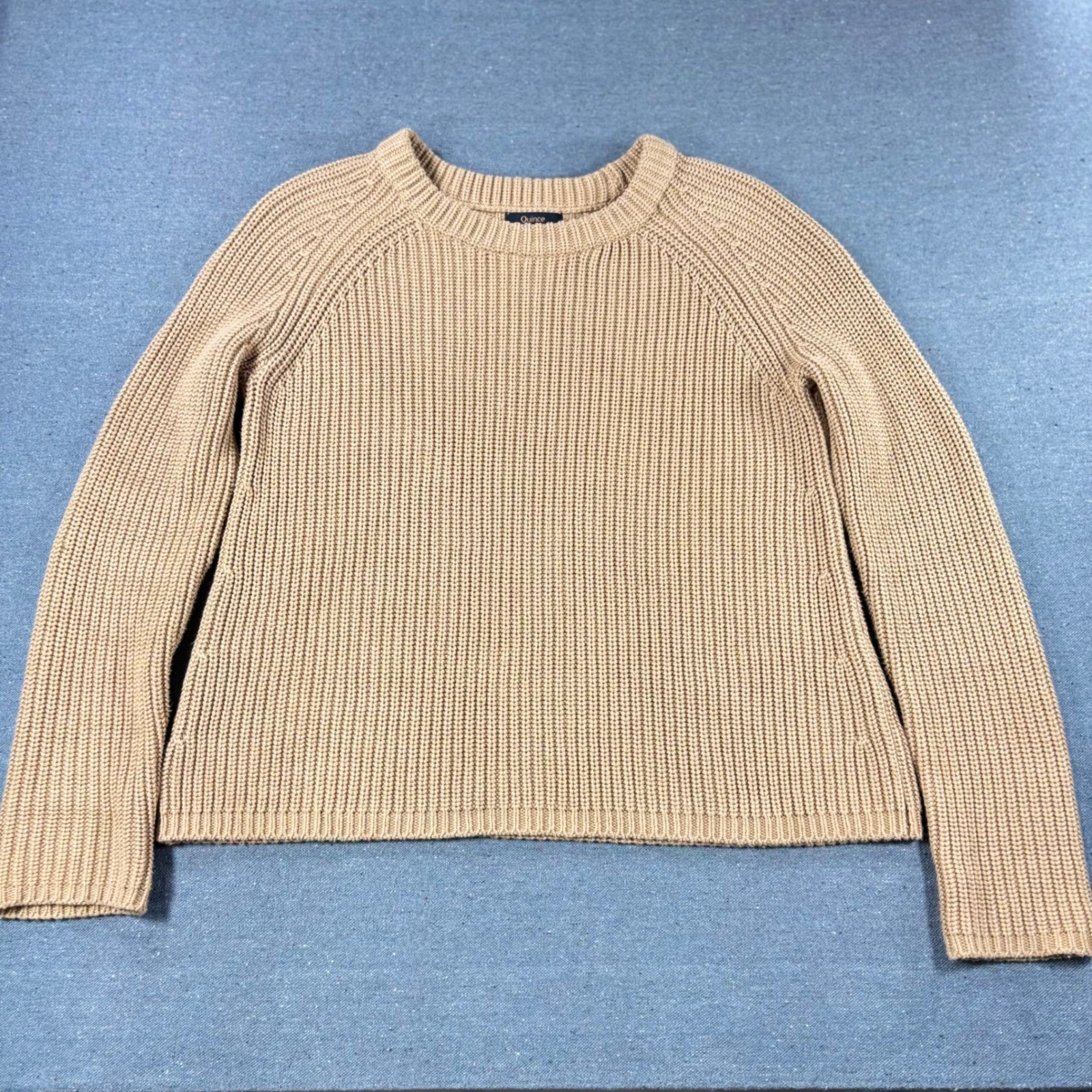 Quince Sweater Womens Small Tan Raglan Sleeve Shaker Stitch Knit Crewneck