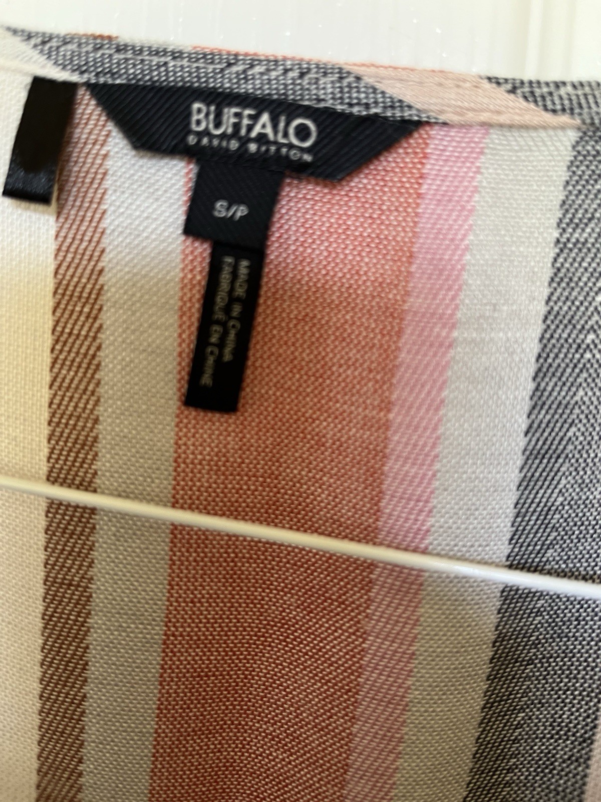 Buffalo David Bitton Womens Striped V-Neck Short Sleeve Lace Blouse S