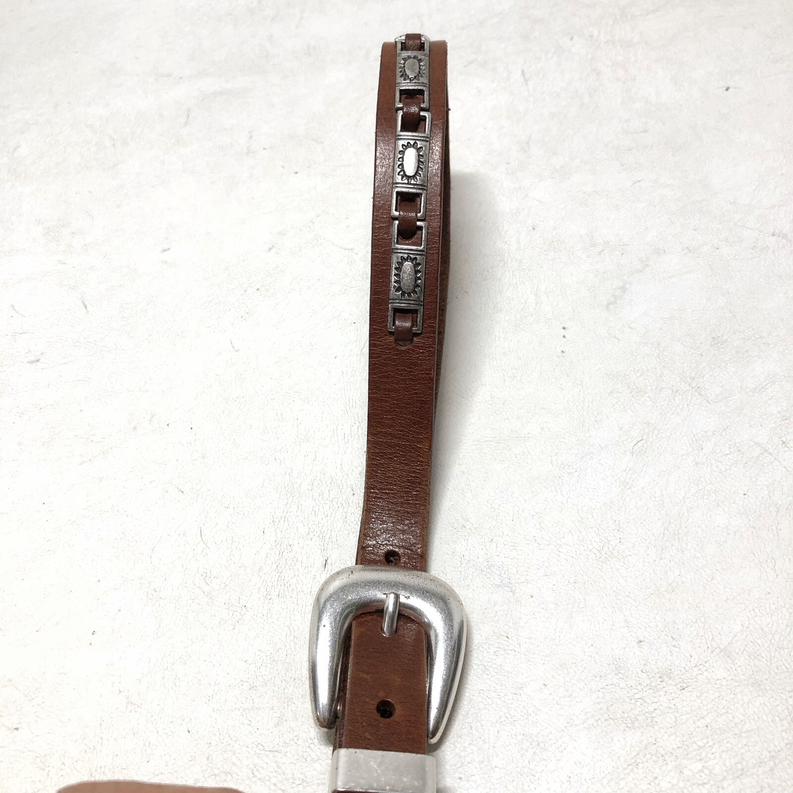 Fossil Leather Concho Belt Brown Silver Medallions Sz S Length 33”, Waist 26-30