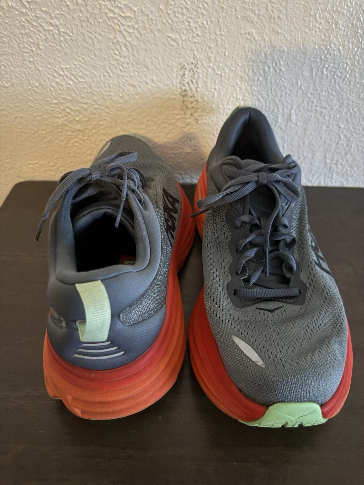 Hoka One One Bondi 8 Mens 9.5D Grey Orange Trail Road Running Shoes Sneakers