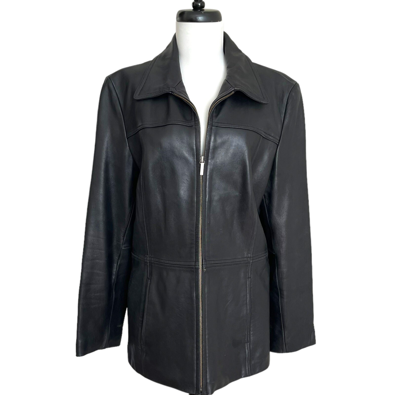 Vintage Colebook Black Leather Jacket Womens L Moto Biker Minimalist 90s