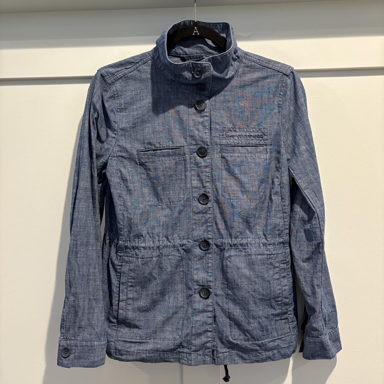 Talbots Womens XS Blue Chambray Jacket Utility Military Safari Drawstring