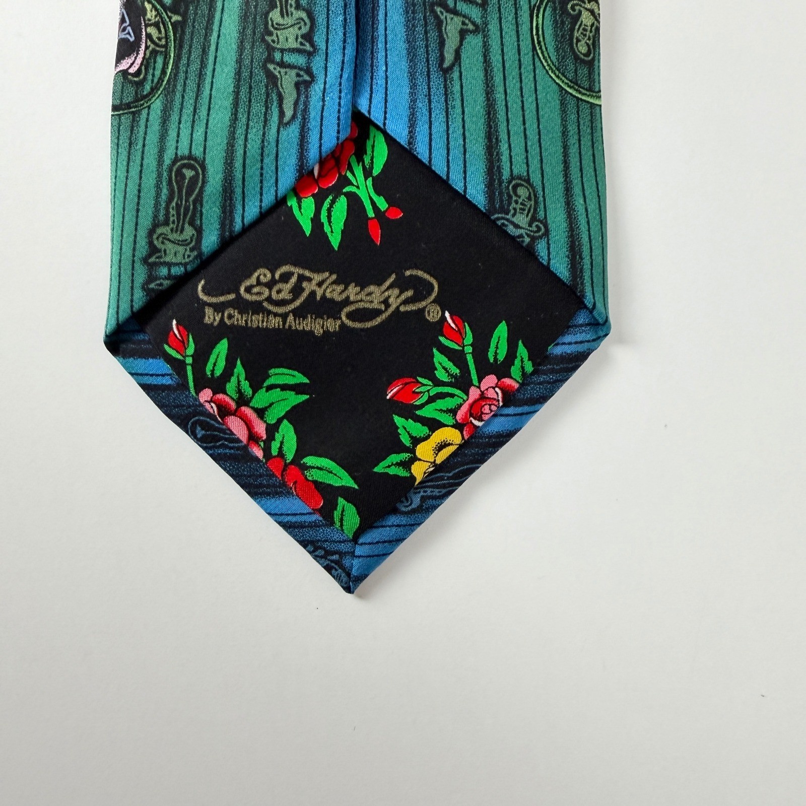 Ed Hardy Love Kills Slowly Rhinestone Silk Tie Christian Audigier Y2K