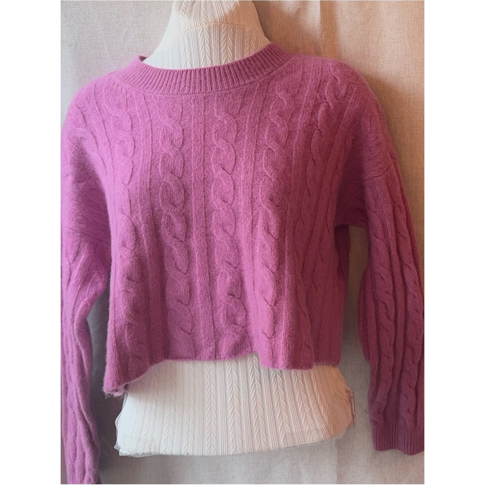 💗 Madewell Re/Sourced Cashmere Bubblegum Manifesto Pink Cable Sweater