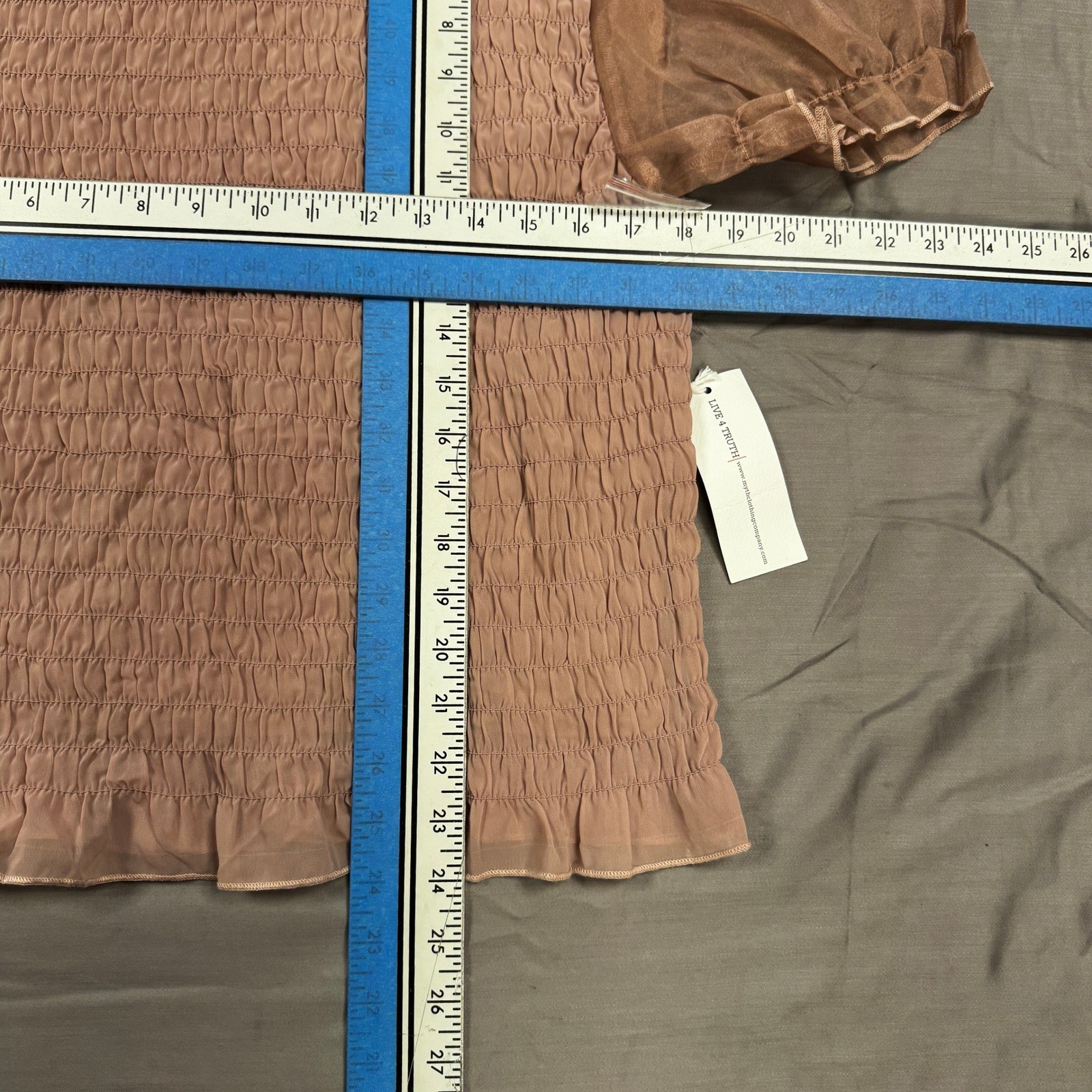 Live 4 Truth Womens 2X Smocked Top Mauve Sheer Puff Sleeve Swiss Dot Mesh NWT