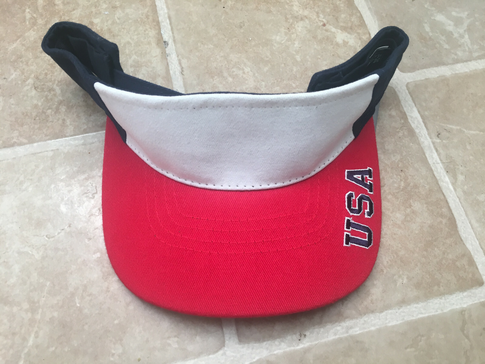 NEW Sun USA Visor Flag Colors One size Adjustable Hat Cap Navy Red White
