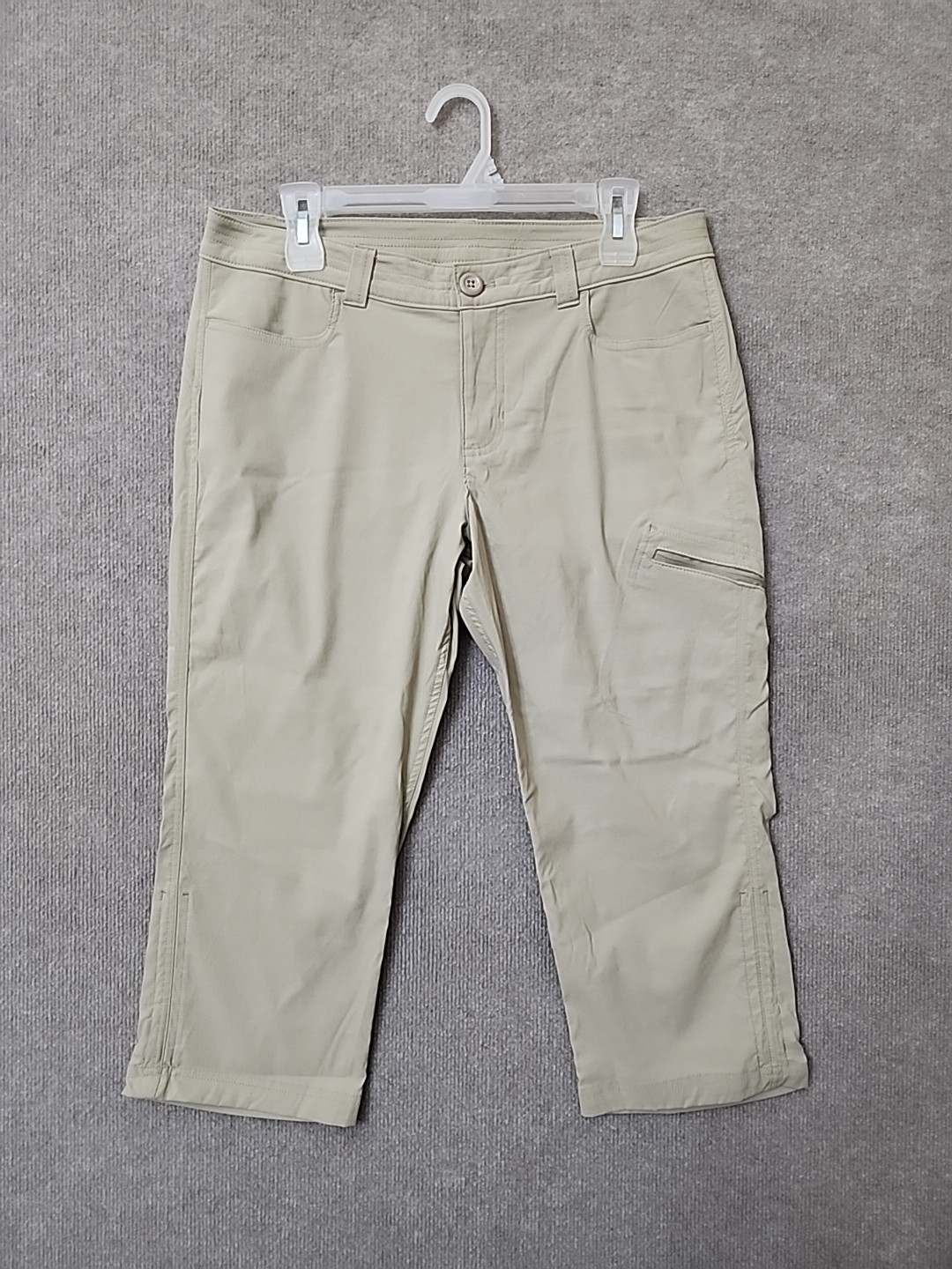 Eddie Bauer Rainier Capri Pants Womens 12 Tan Nylon Stretch Hiking UPF 50+
