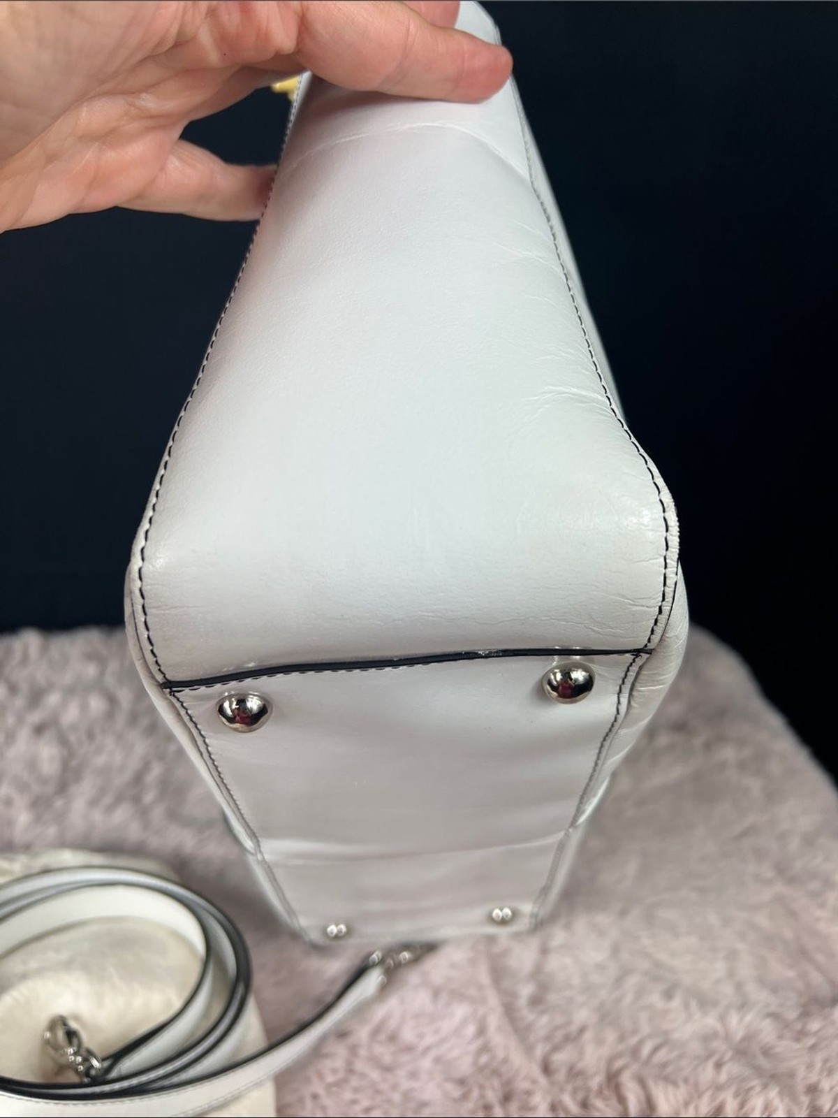 HOBO Render Leather Shoulder Bag Optic White + Crossbody Strap & Dust Bag