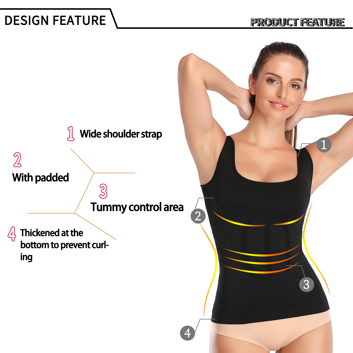 Women Stretch Cami with Built-in Shelf Bra Tank Top Wide Straps Padded Yoga Tops