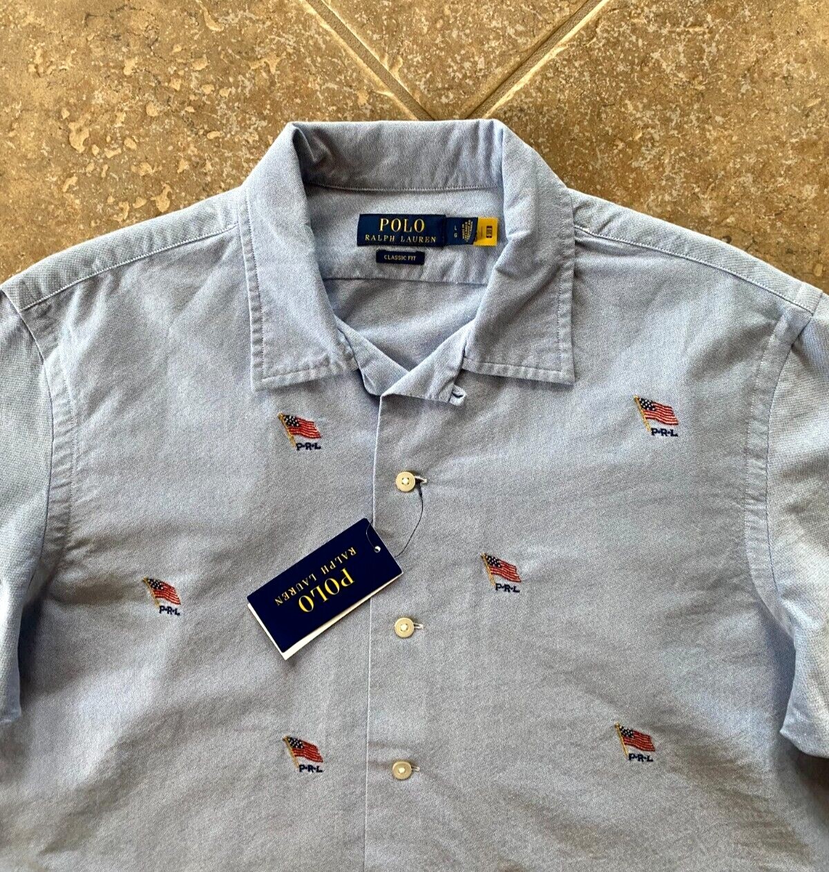 Polo Ralph Lauren Button Down Shirt 2XLT Blue w/ Embroidered Flags $138 NWT