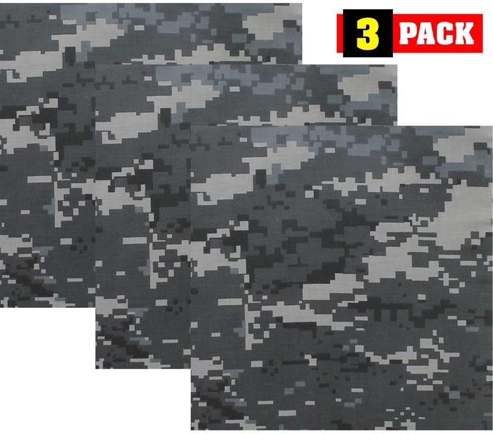ARMYU Camouflage Military Bandana 3Pack 22×22 Cotton Camo Scarf Do Rag Face Wrap