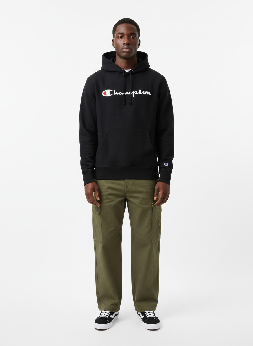 Men’s Champion – Fleece Pullover Black Hoodie Hooded Sweatshirt – Medium – NWT
