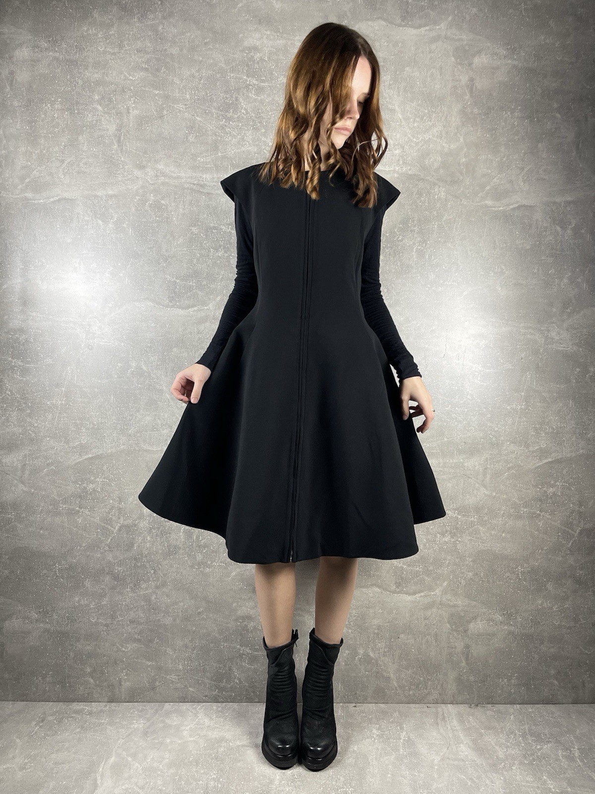Gareth Pugh FW14 Archives Avant Grde Sculptural Zip Front Black Dress IT 44 ( L)