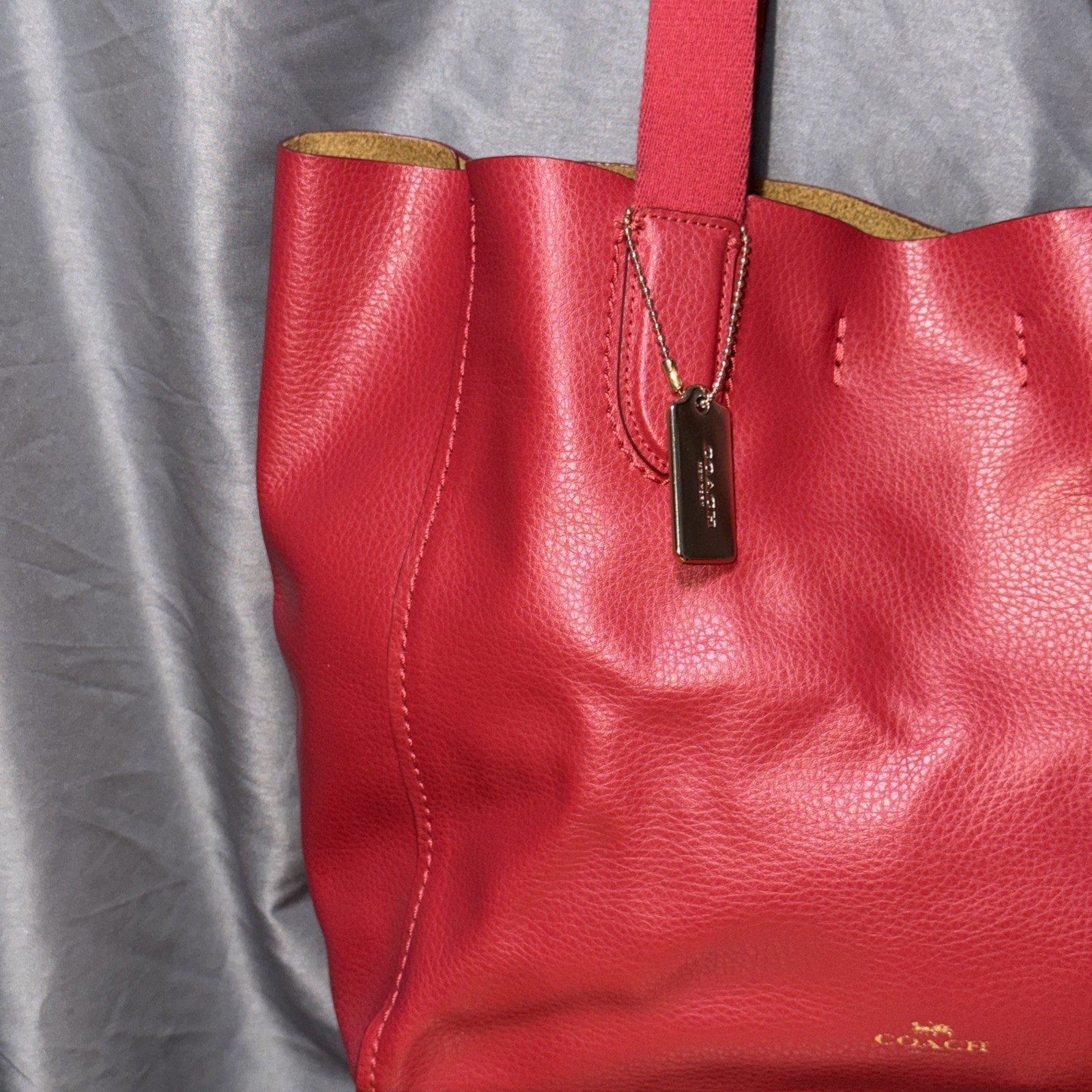 Coach Derby Tote Red Soft Pebbled Leather Shoulder Handbag