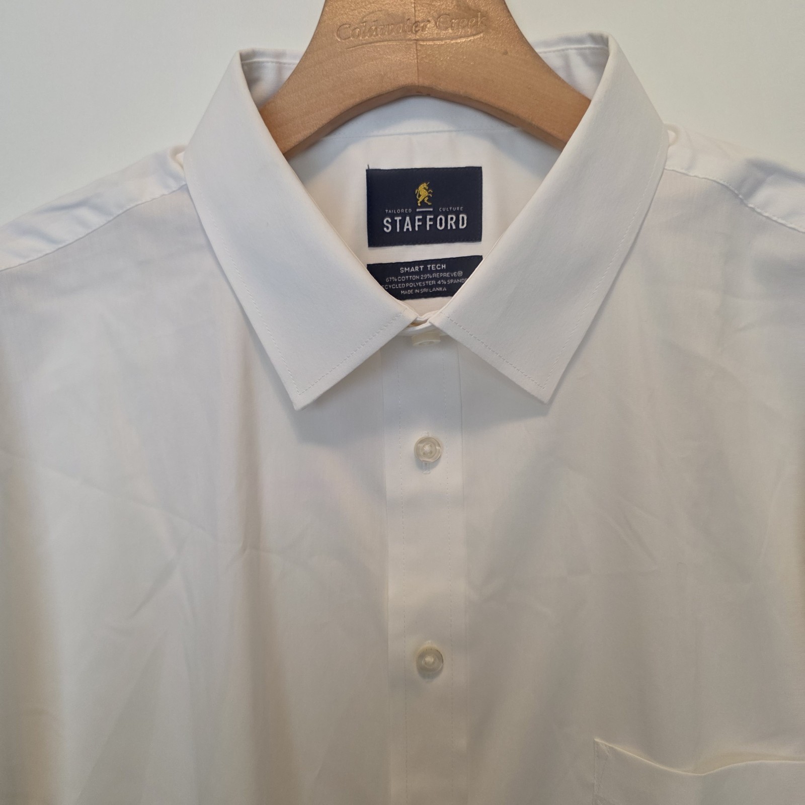 Stafford Smart Tech Poplin Dress Shirt White Mens XL 17-17.5 / 32-33 NEW NWT
