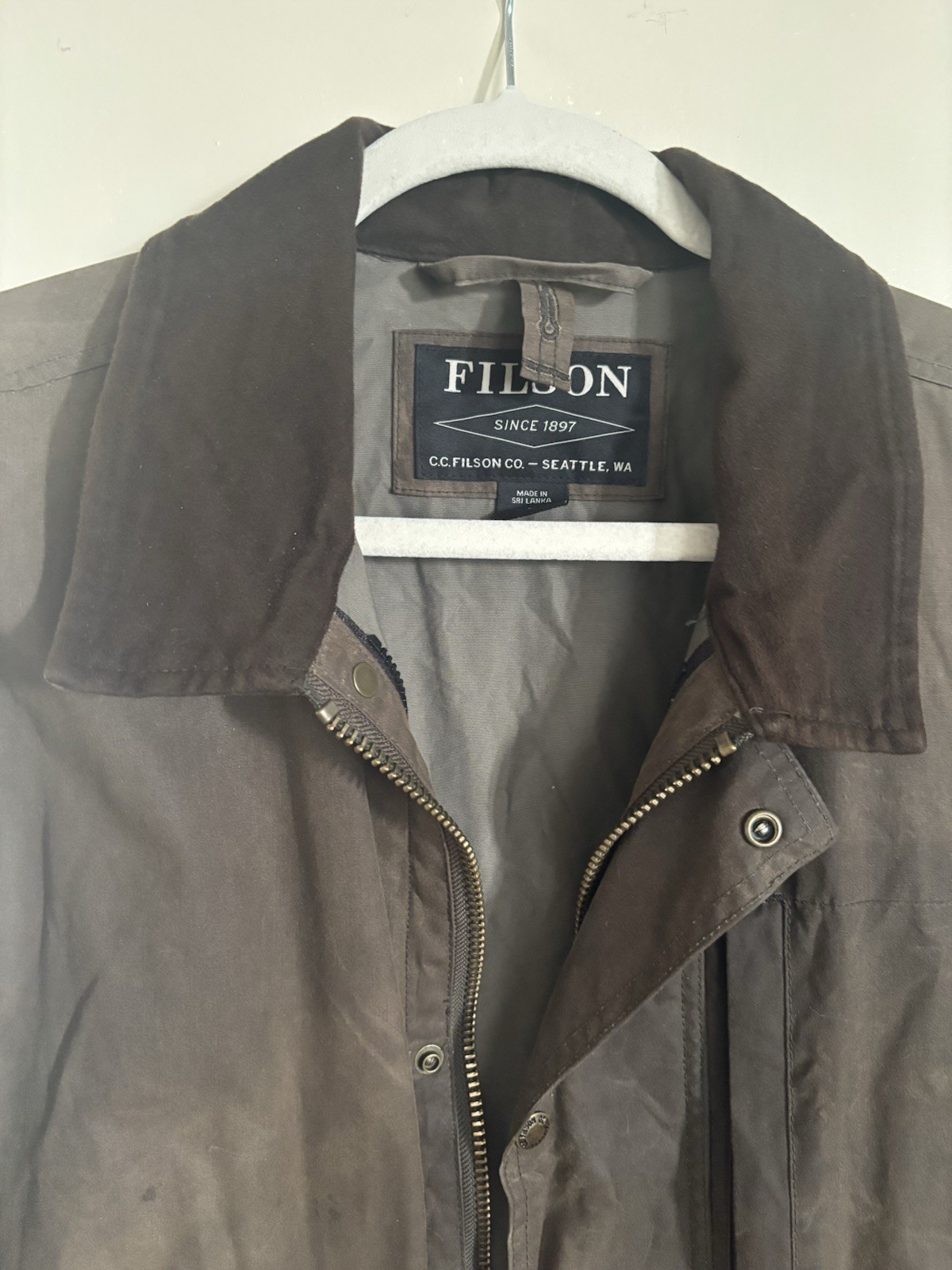 FILSON Mile Marker Jacket Otter Green Waxed Cover Cloth Coat Hunting Mens L