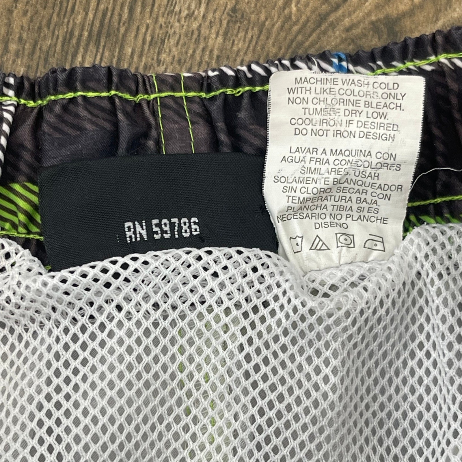 Y2K Airwalk Board Shorts Mens M Black Neon Green Blue Plaid Cargo Swim VTG