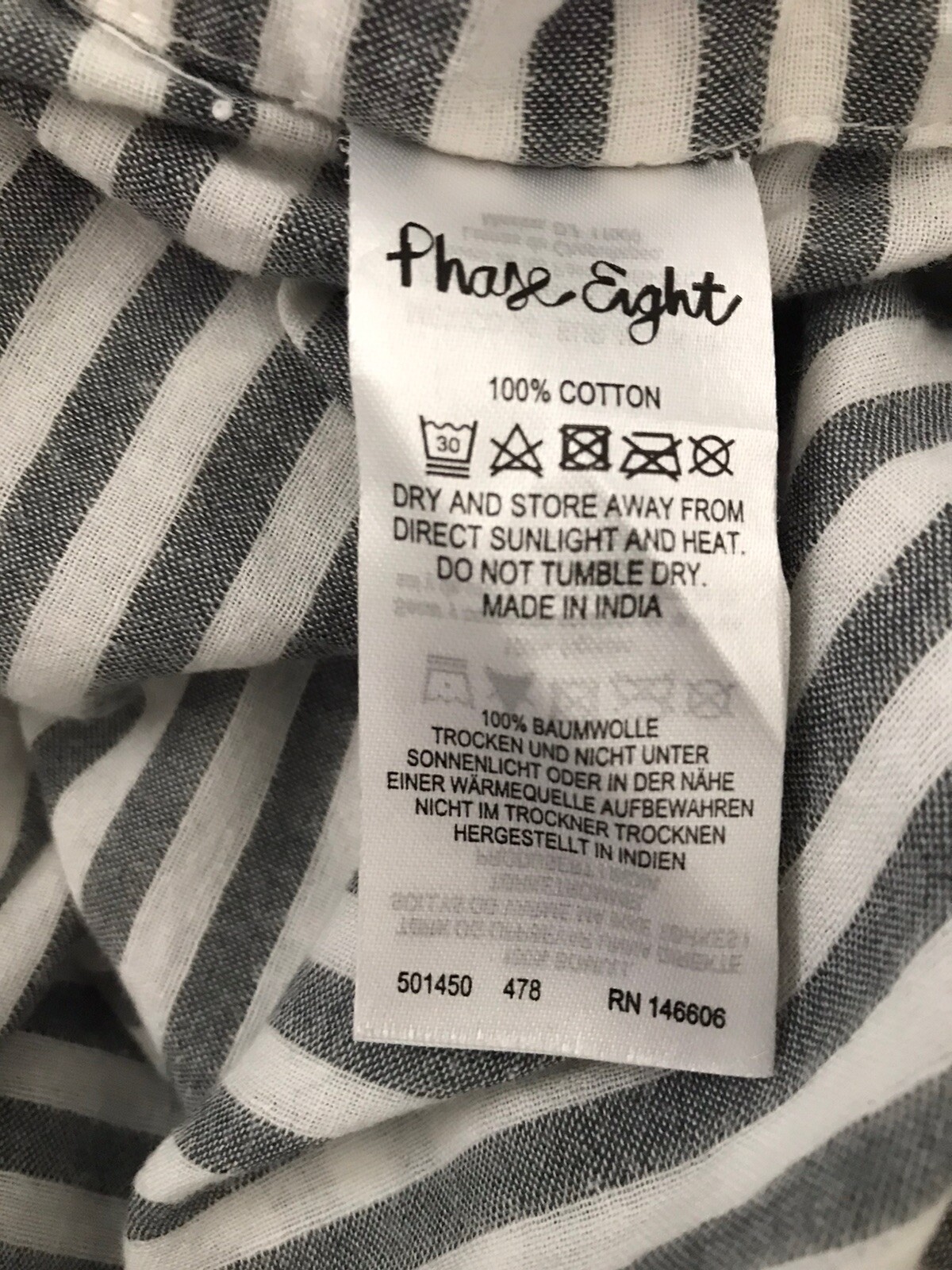 Phase Eight Soft Cotton Grey White Striped Artisan Shirt Blouse Top size UK 10