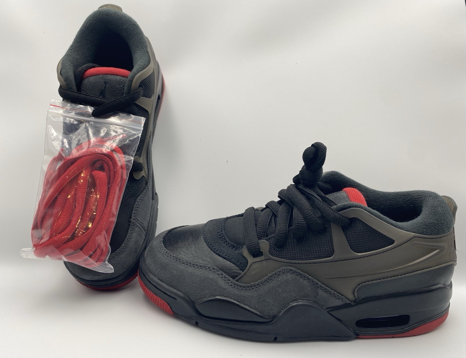 Nike Air Jordan 4 RM Low Top Lace-Up Sneakers Black/Gray/Red Extra Laces