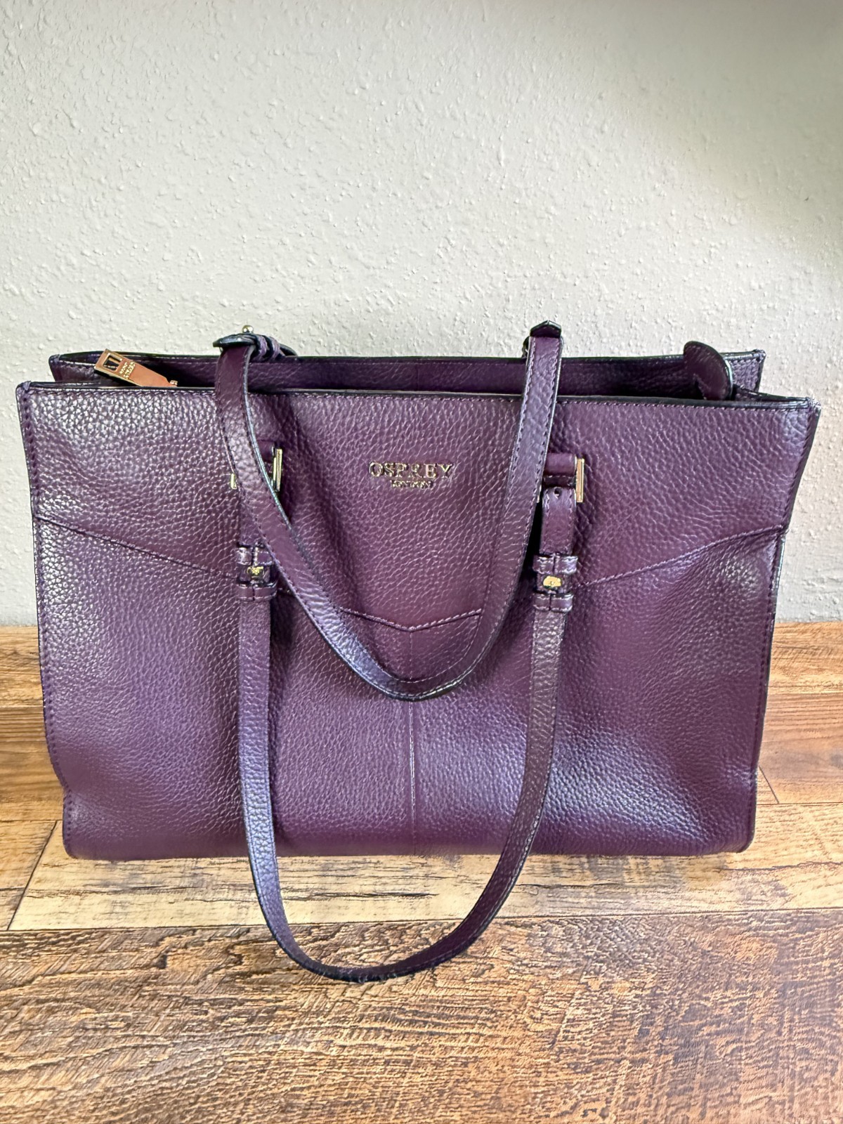 Osprey London Pebbled Leather Tote Bag Purple Plum Whimsigoth Handbag