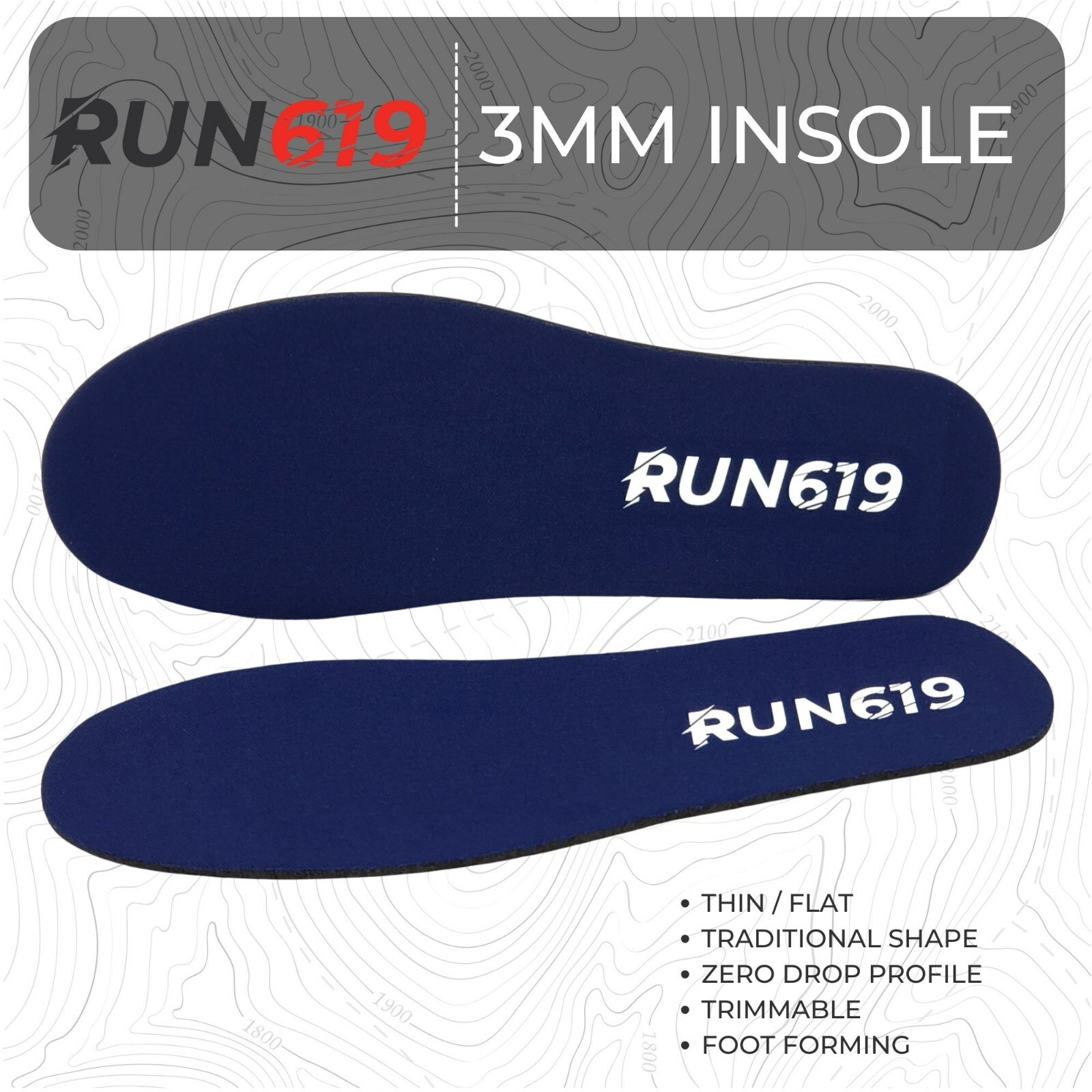 (2 Pack) RUN 619 Shoe Insoles – Manufacturer Cosmetic Blemish / THIN Insoles