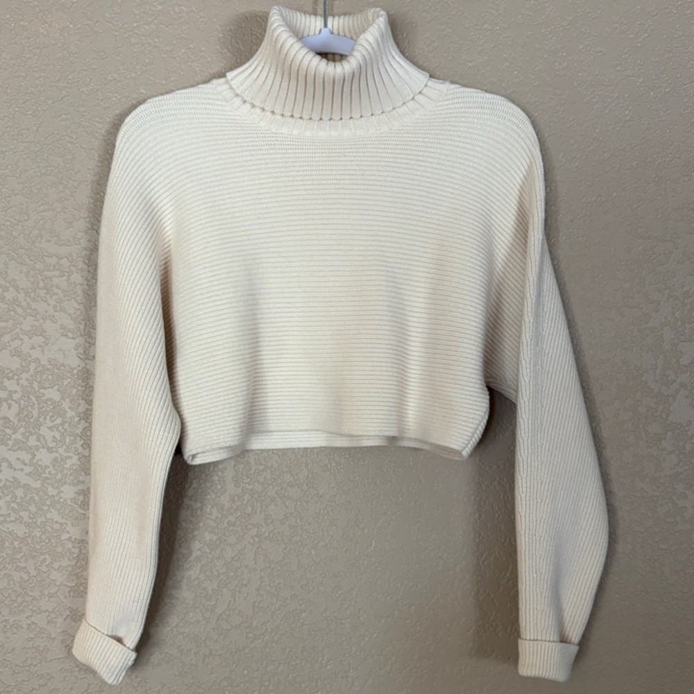House of Harlow 1960 Cropped Cream Turtleneck Sweater Sz M