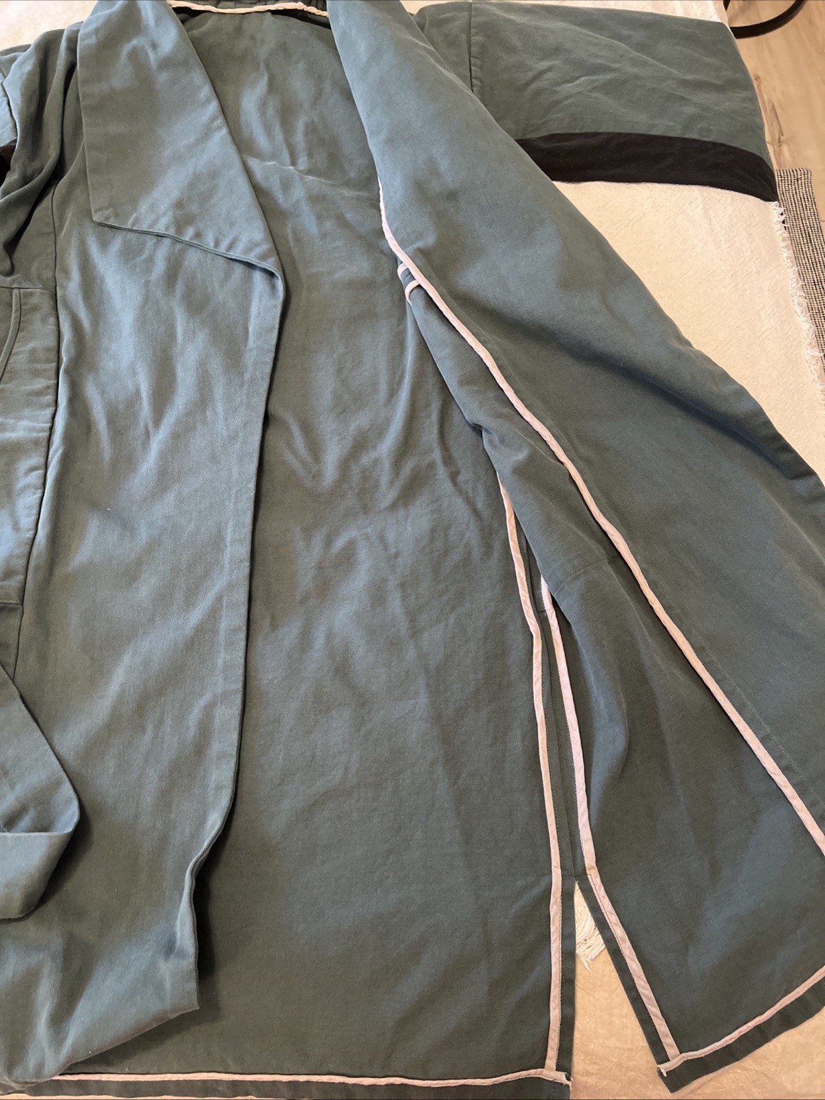 XS/S Petite Peacoat Duster Jacket 100% Cotton Sage Green With Pockets And Straps