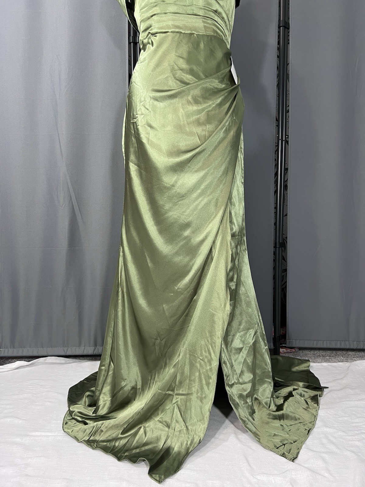 Green Satin Asymmetric Off-shoulder Prom Gown L Corset Cocktail Evening Dress #J