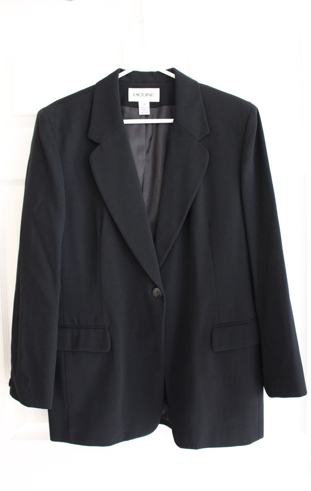 Vintage Picone Black Blazer Wool Professional Pockets Single Button Womens 16