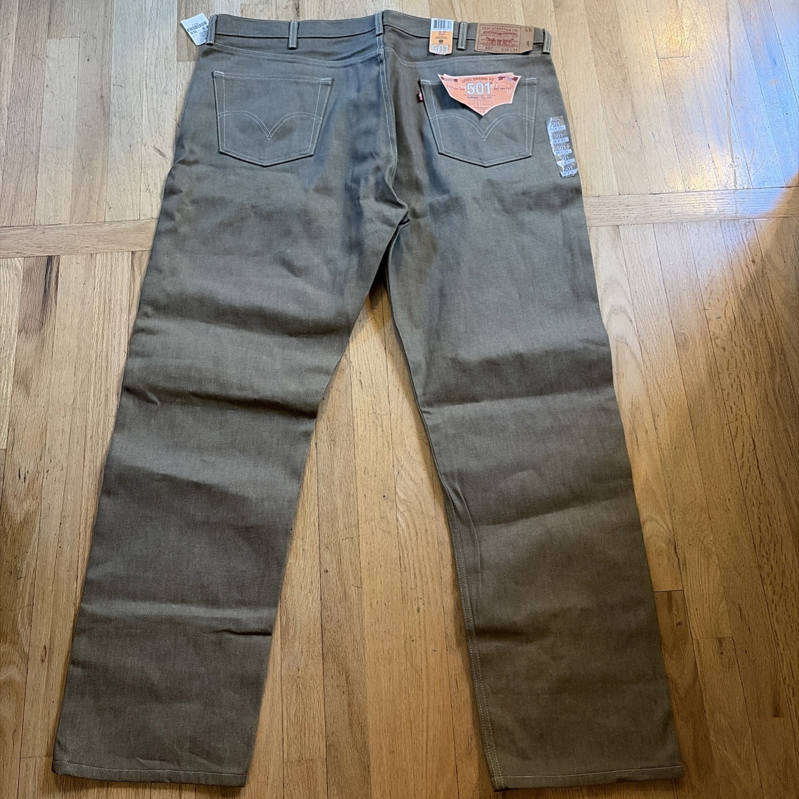 Levis 501 Shrink To Fit Button Fly Jeans Color Dark Khaki Rigid 46×34