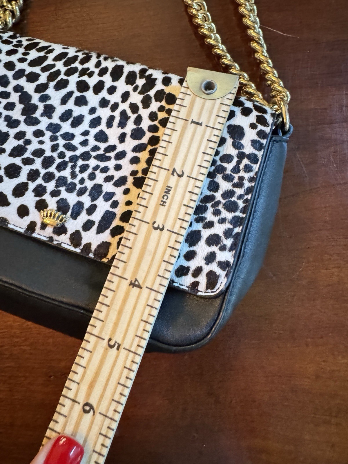 Juicy Couture Black Label Black & White Animal Print Flap Crossbody Gold Chain