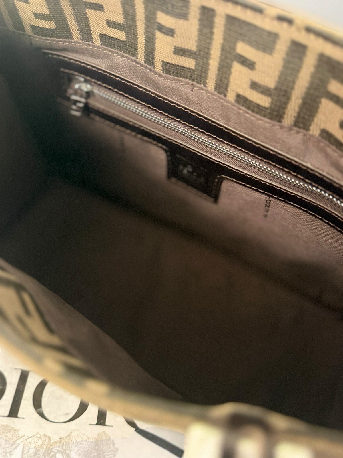 Fendi Zucca FF Monogram Brown Tote Bag Silver Hardware Magnetic Closure Pockets