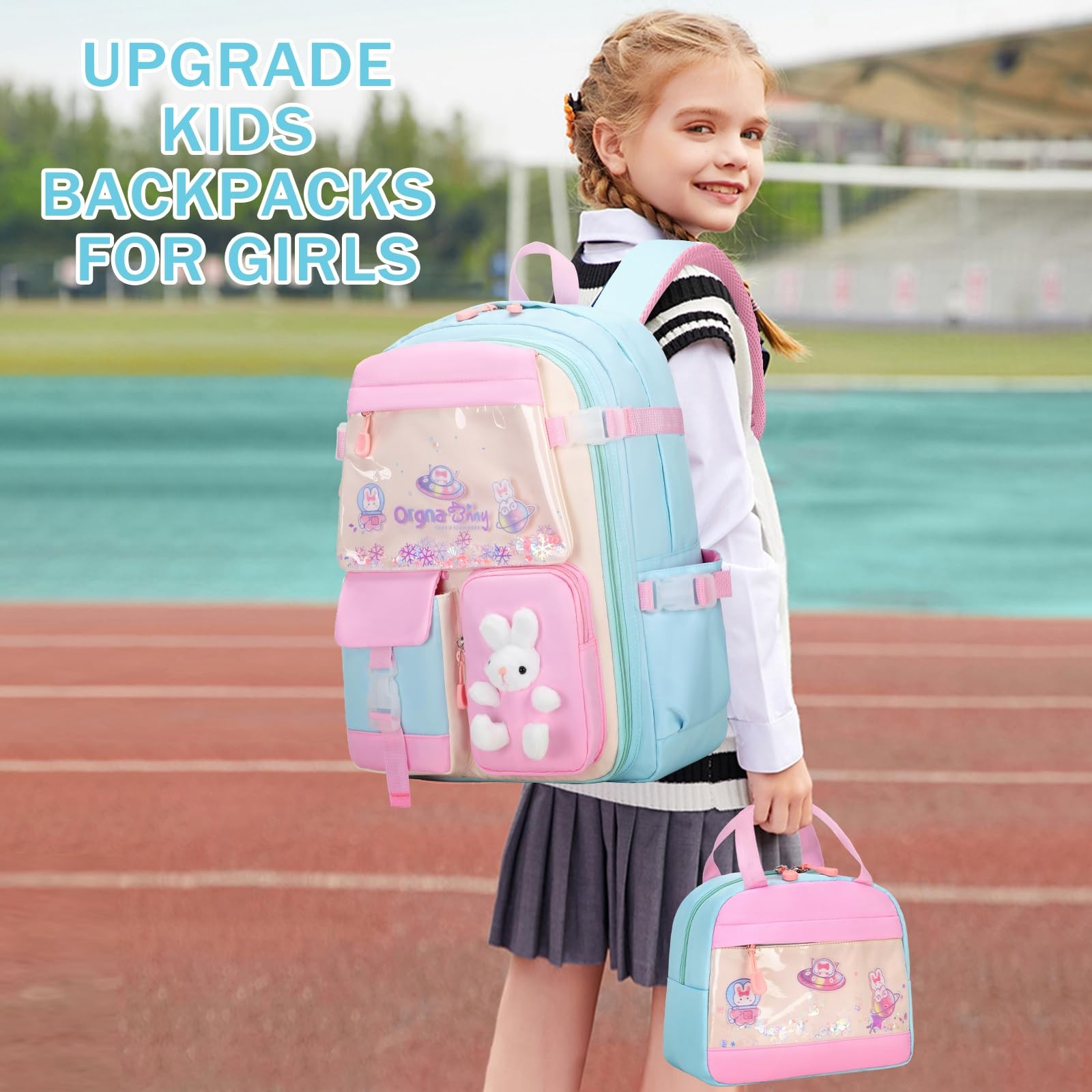 Girls Backpack Set 12.6×6.7×17.3in Kawaii Bunny School Bags – Ideal