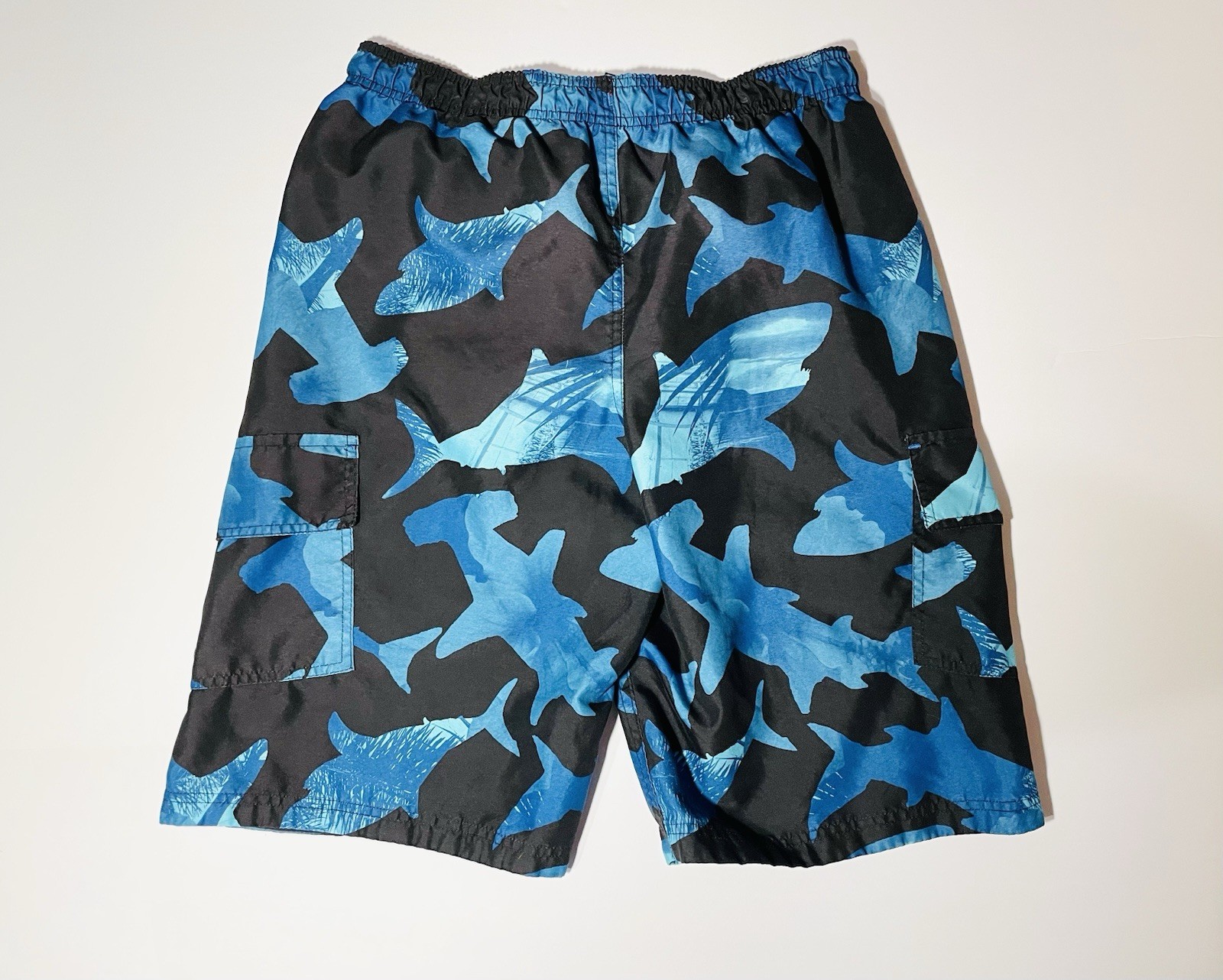 Ocean Pacific OP Boys Shark Swim Trunks XL 14-16 Blue Board Shorts