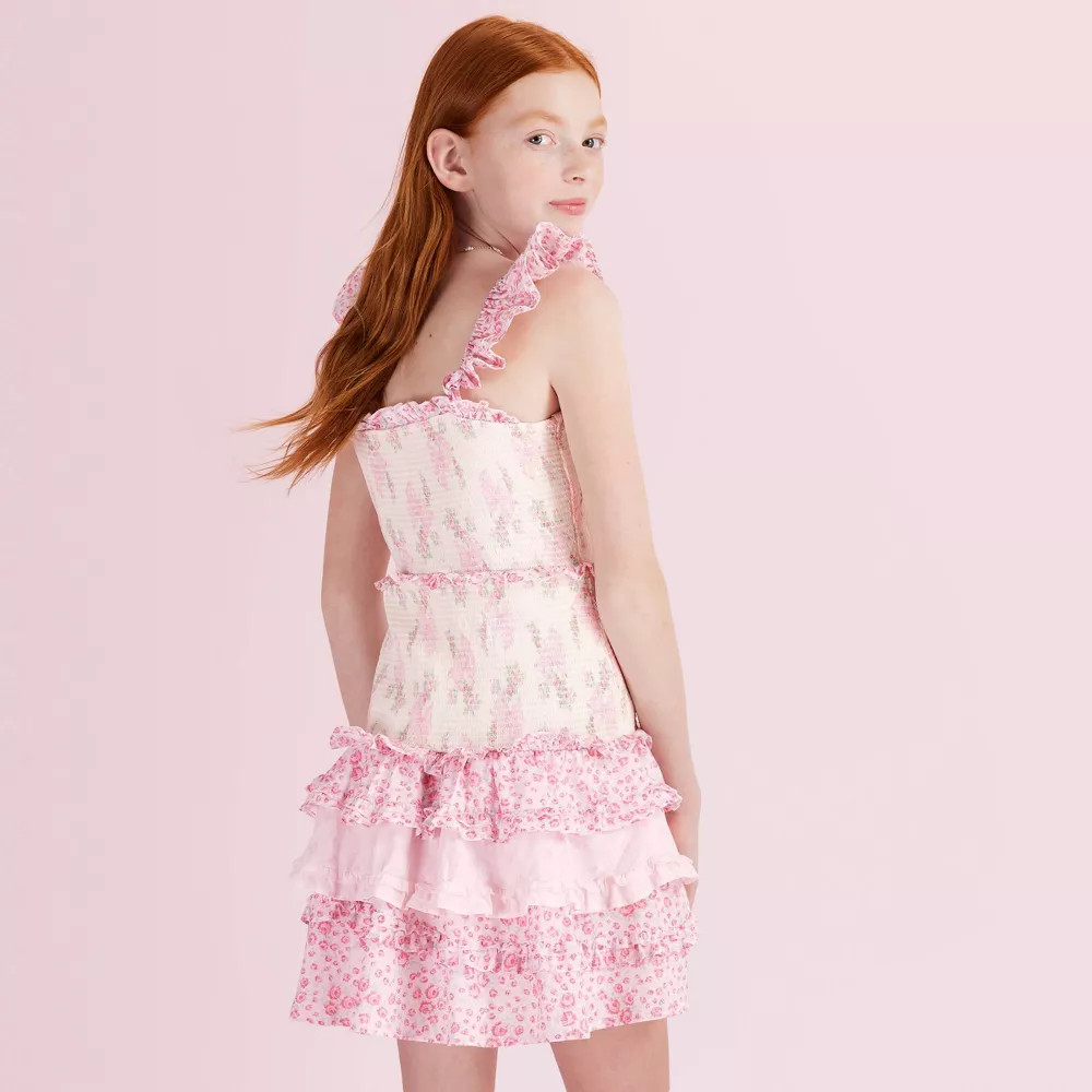 Girls’ Evie Blooming Bows Smocked Tiered Ruffle Dress – LoveShackFancy Rose Pink