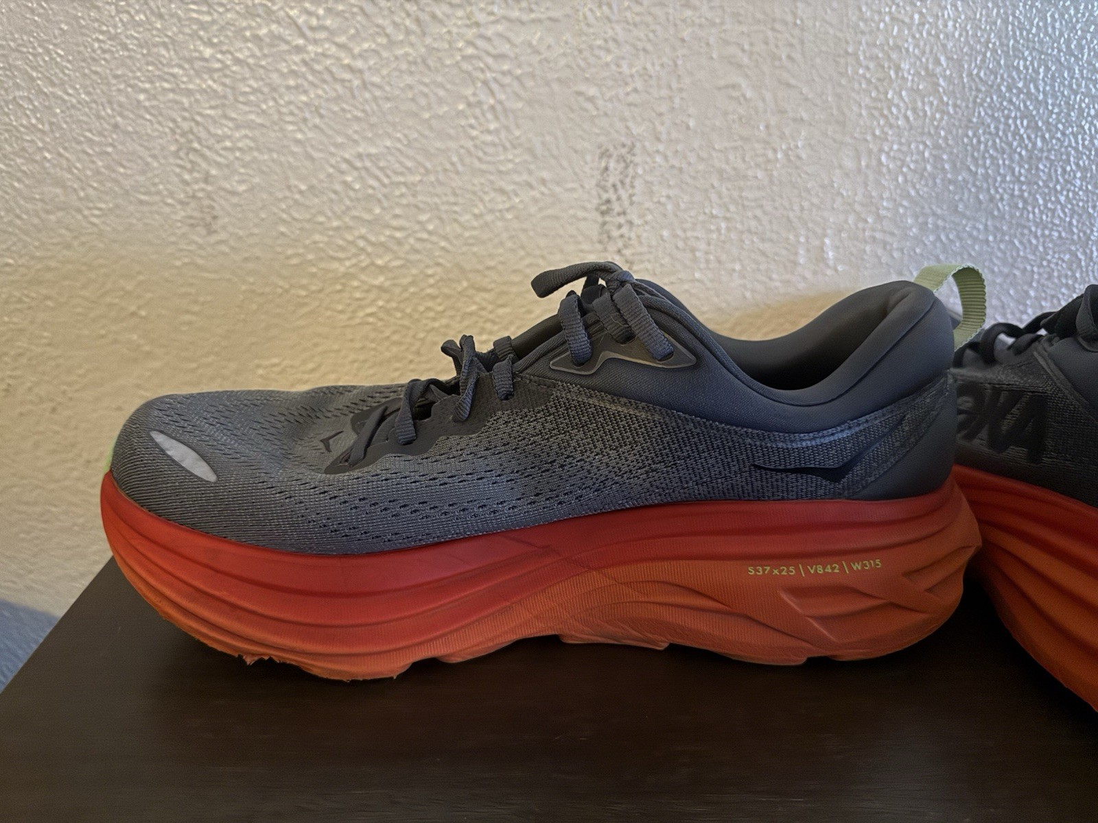 Hoka One One Bondi 8 Mens 9.5D Grey Orange Trail Road Running Shoes Sneakers