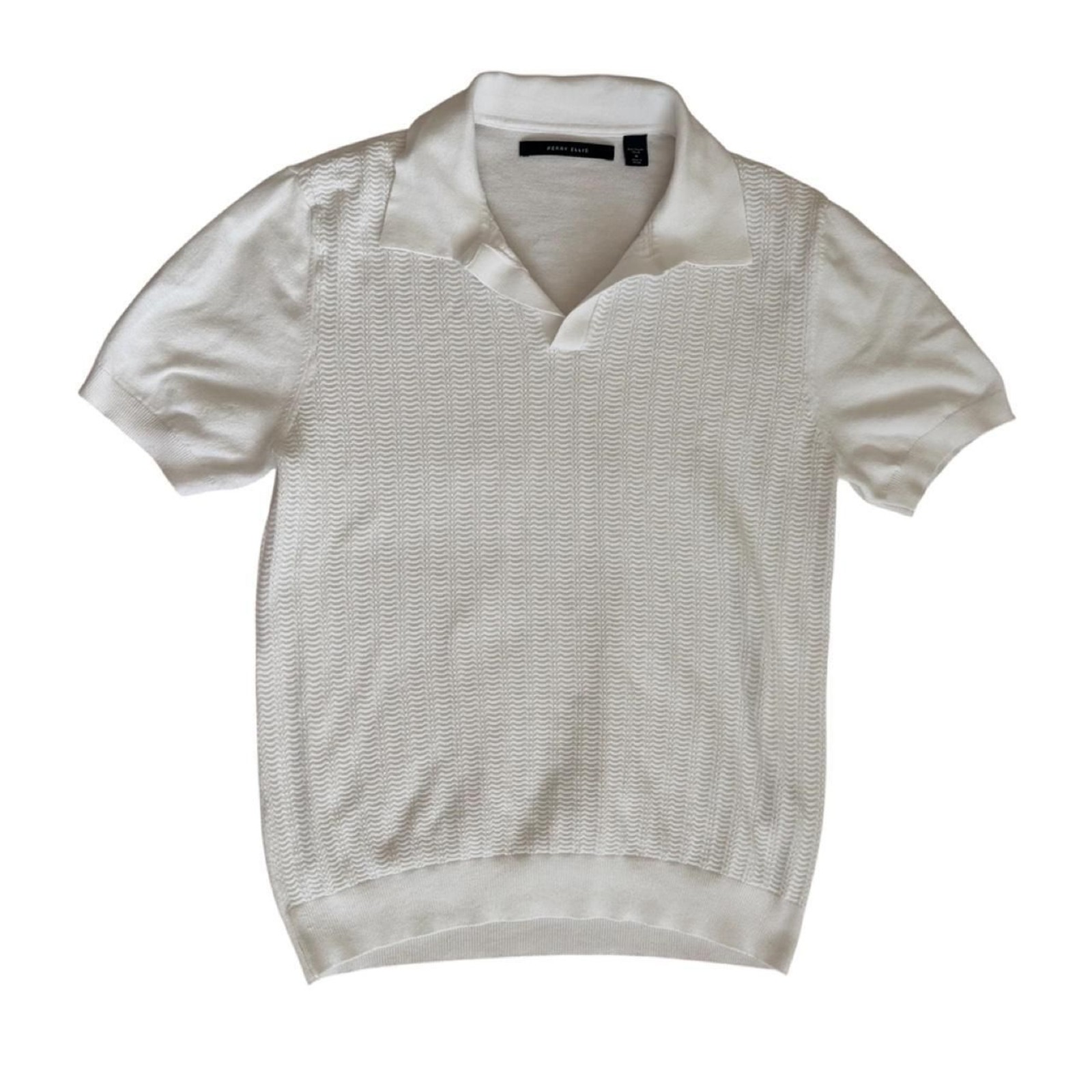 Perry Ellis white polo shirt with ribbed texture, size S (see details)
