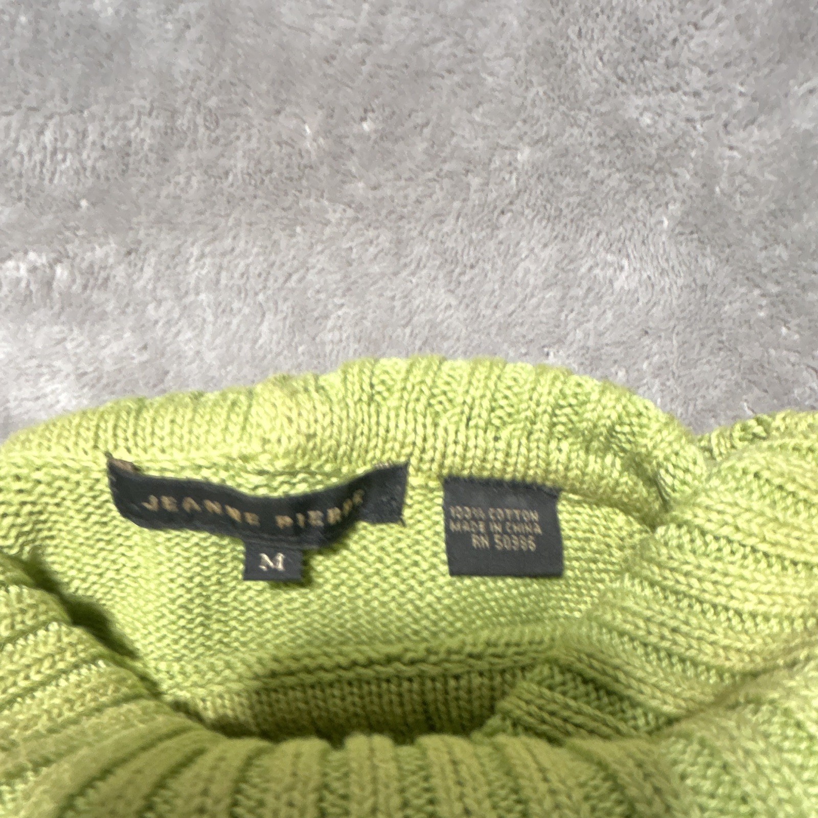 Jeanne Pierre Women’s Green Turtleneck Knit Pullover Sweater Cotton Raglan M