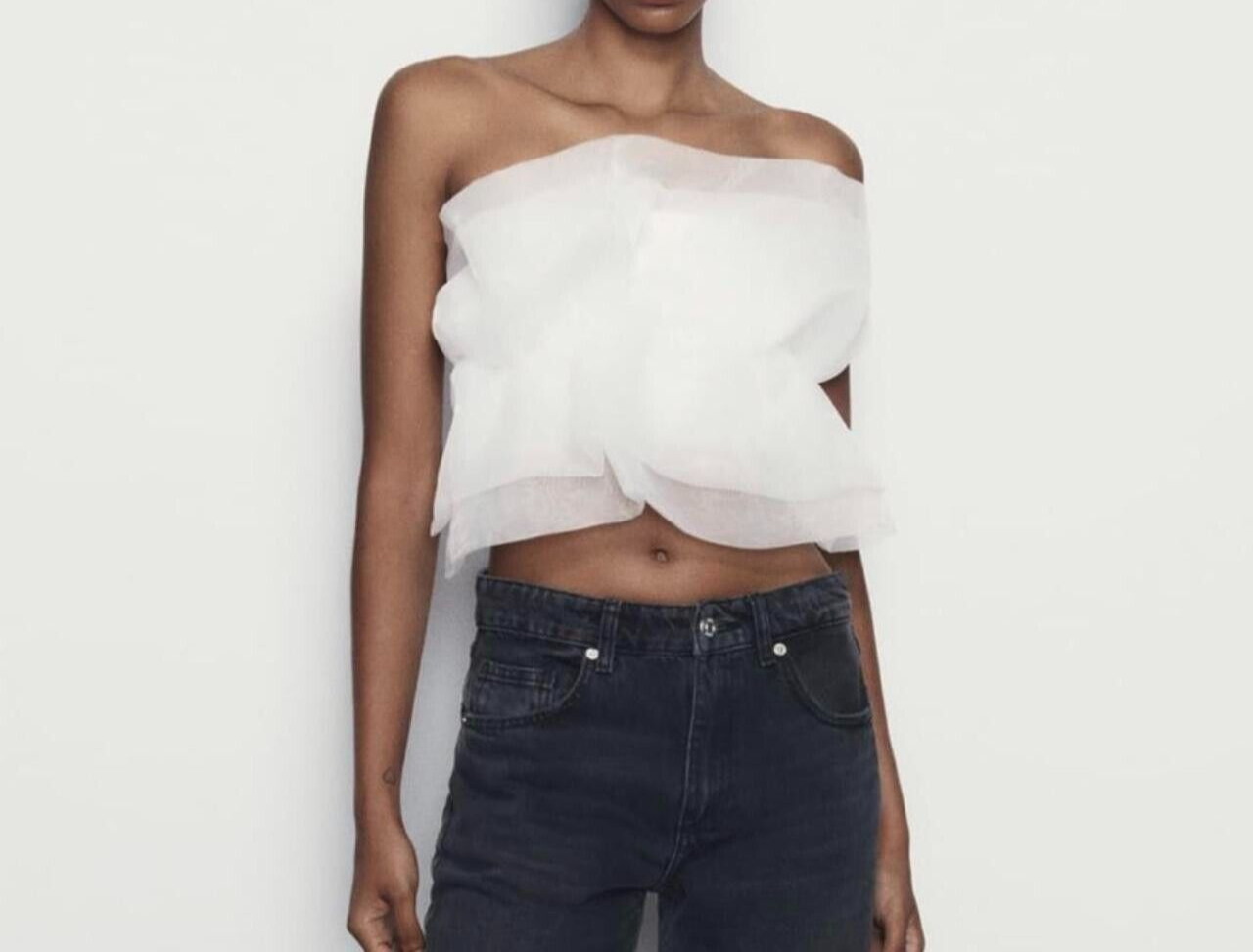 Zara White Organza Strapless Bandeau Boob Tube Crop Top Size: M Ref 0858/806/250