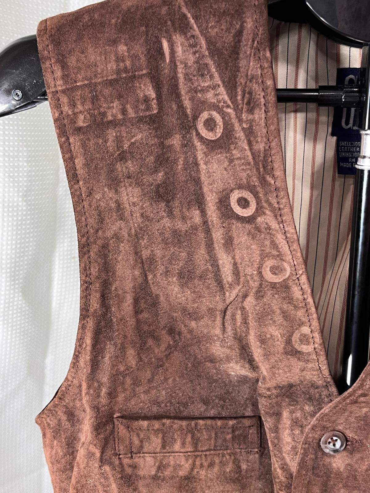 Vintage Gap Brown Suede Leather Vest Mens Small Western Waistcoat 4 Pocket S