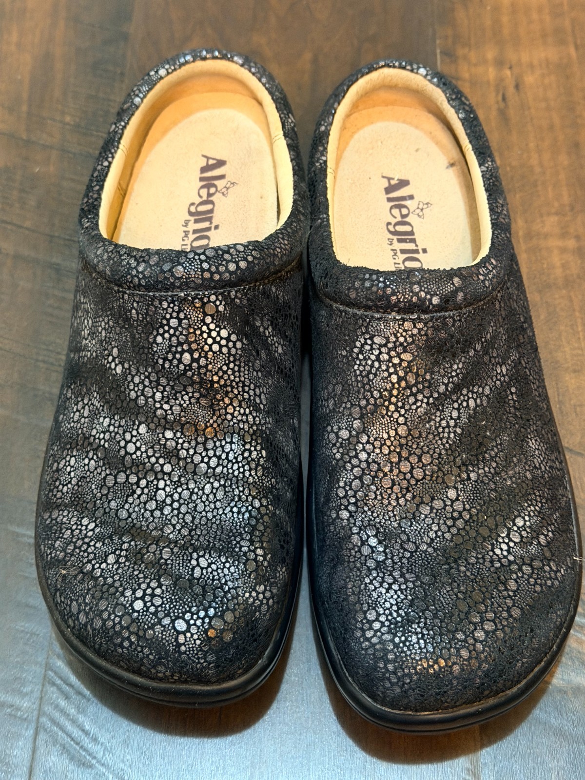 Alegria Kara Kay-241 Black & Silver Clogs Women’s Size US 9- 9.5 / EU 39