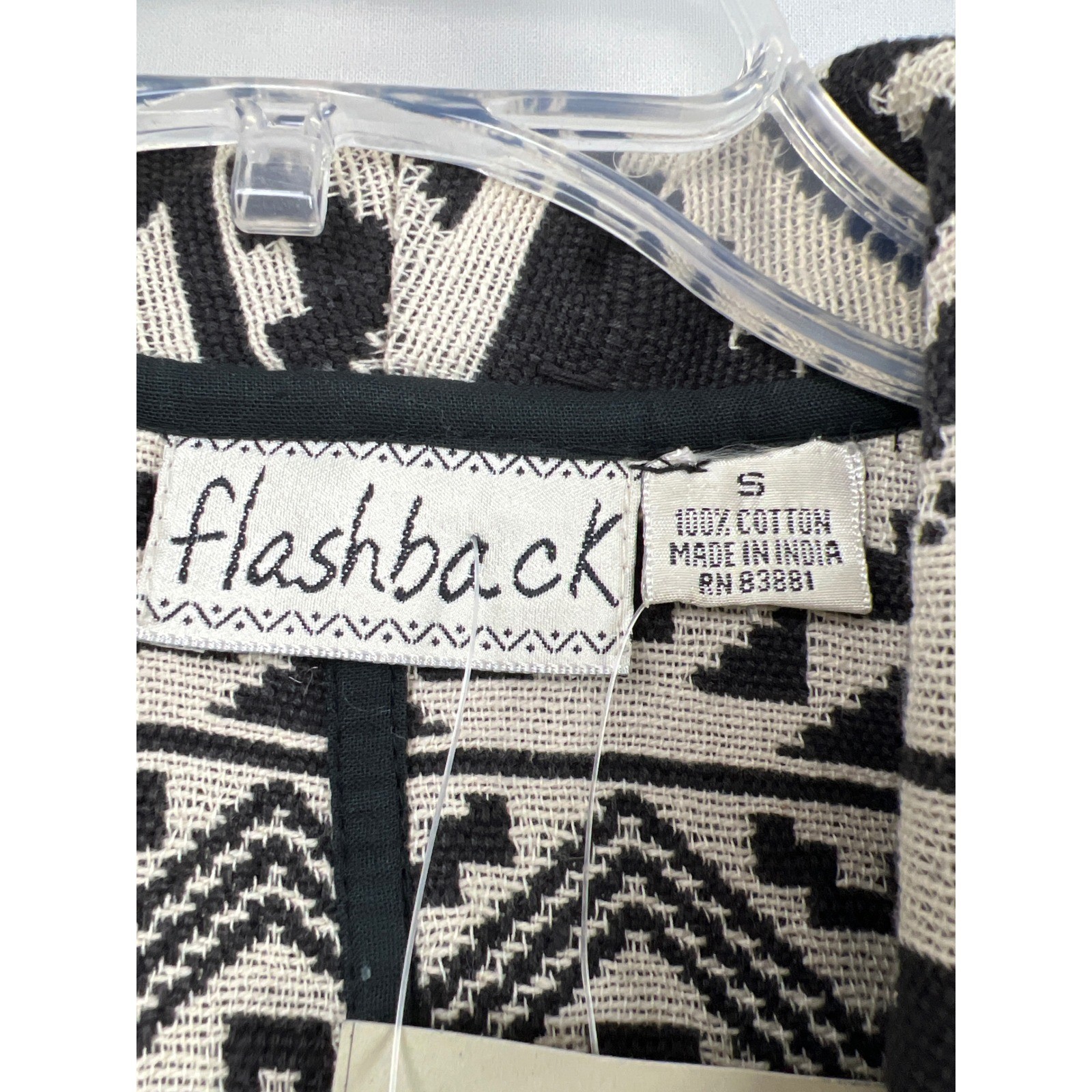 Flashback Cropped Jacket Women Size S Black Cream Geometric Tribal Cotton New