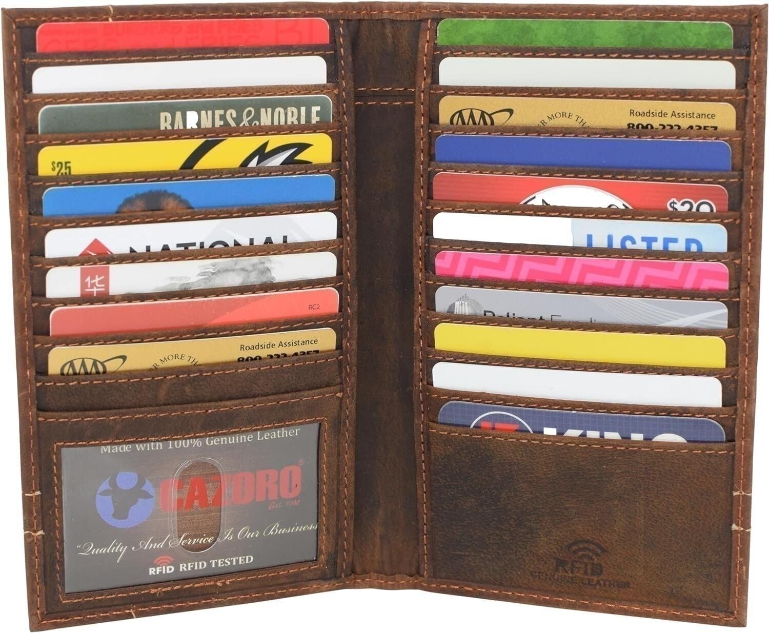 CAZORO Bifold Long Wallet RFID Blocking Genuine Vintage Leather for Men