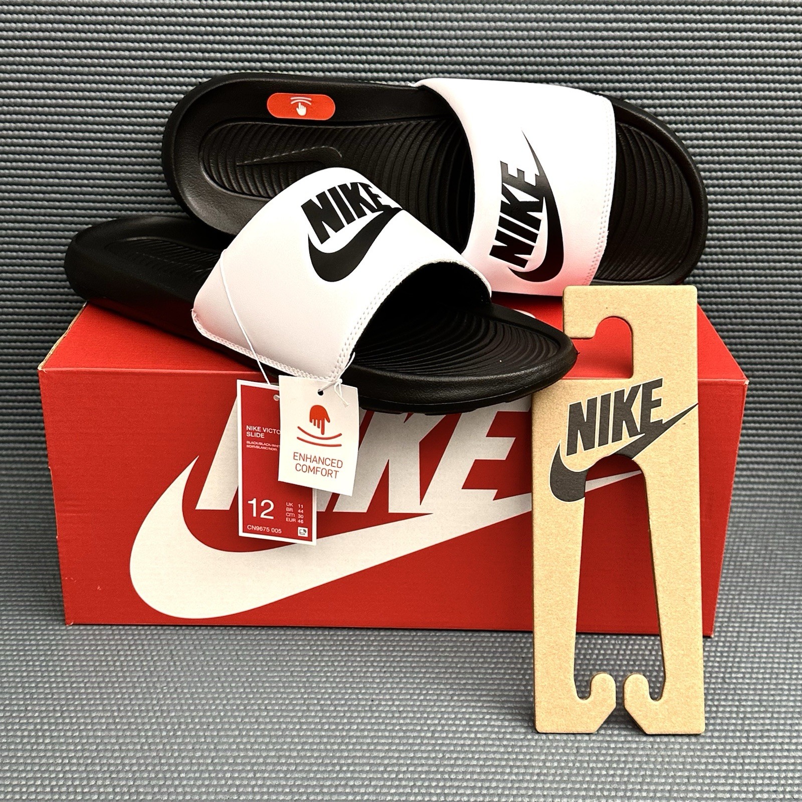 Nike Victori One Slide CN9675-005 Black White Men’s 12 Sandals Slides New NIB