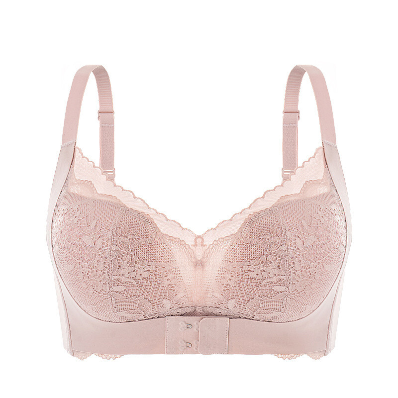 100% Silk Lining Women Bra Lace Front Closure Push Up Wireless Bralette Set